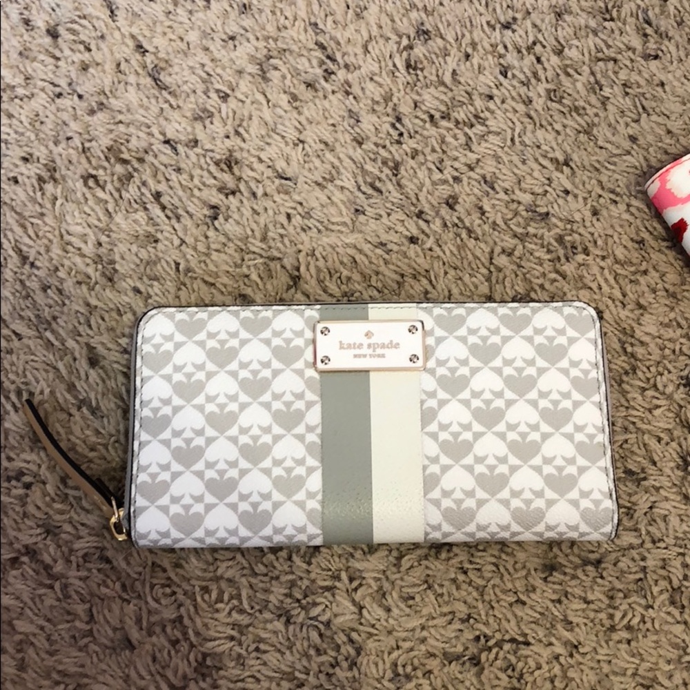 Grey and white Kate spade zip wallet